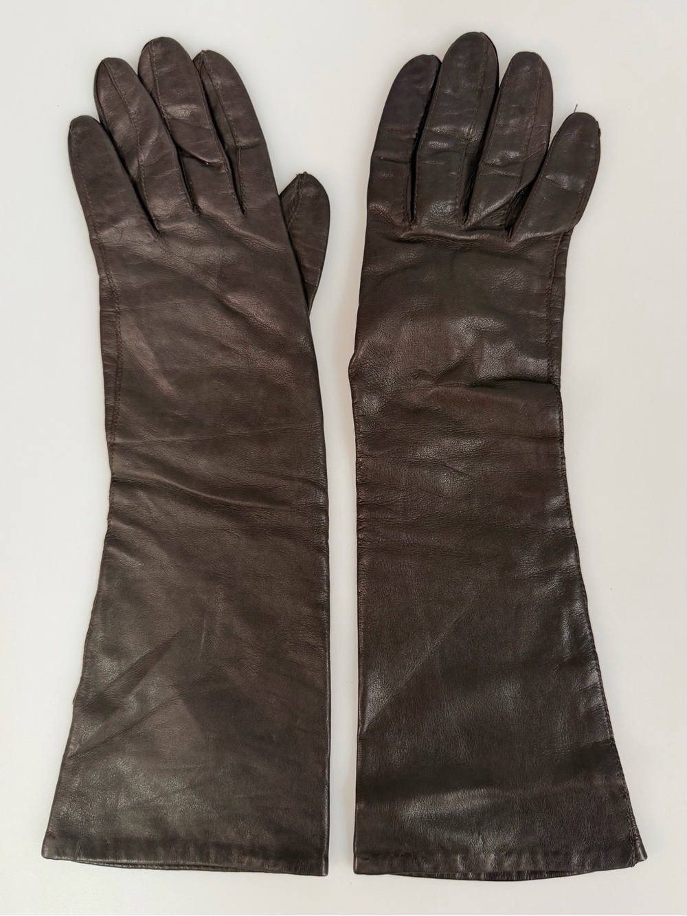 Vintage Long Leather Gloves in Dark walnut Brown - womens 6 1/2